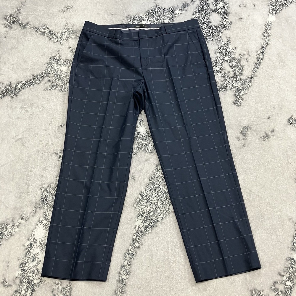 Banana Republic Avery Windowpane Ankle Pants‎ Womens Size 14 Career Stretch Navy